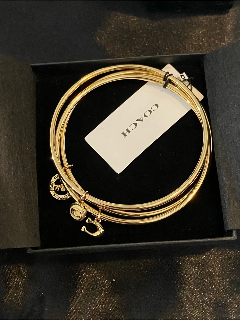 Coach Gold-Tone Trio Charm Bangle Bracelets -NEW